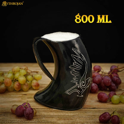 Mythrojan Viking Drinking Tankard with Medieval Buckle Leather Strap Holder Wine Beer Mead Mug 600ml - Polished Finish – Odin’s Raven