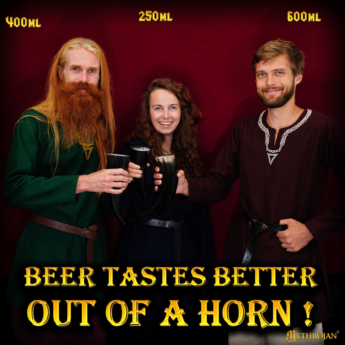 Mythrojan Viking Drinking Horn with Black Leather Holder Authentic Drinking Horn Norse Beer Horn Drinking Horn , 500ml