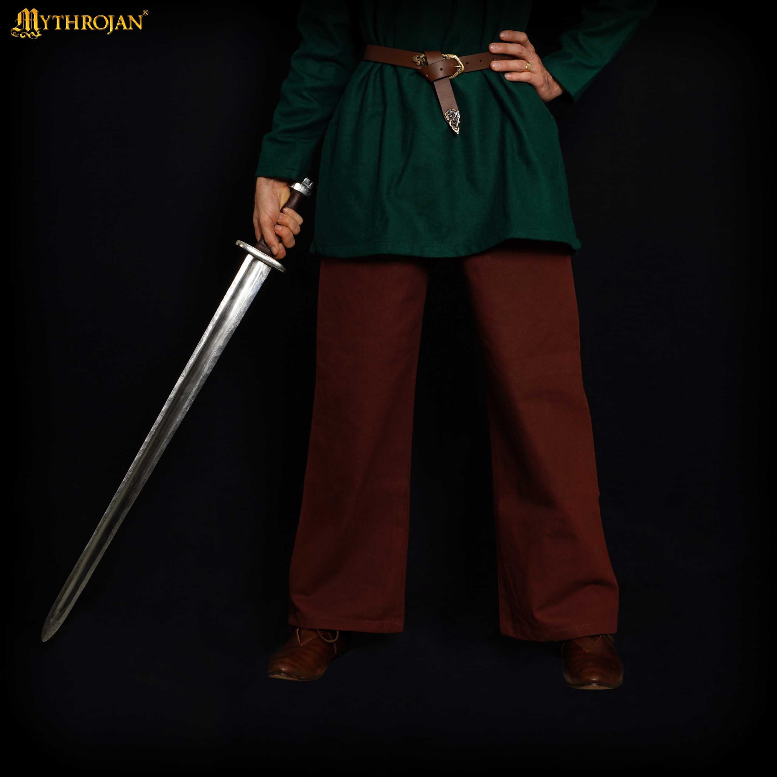 Mythrojan WARRIOR CANVAS TROUSERS Medieval Viking Knight Pirate Cotton, Brown