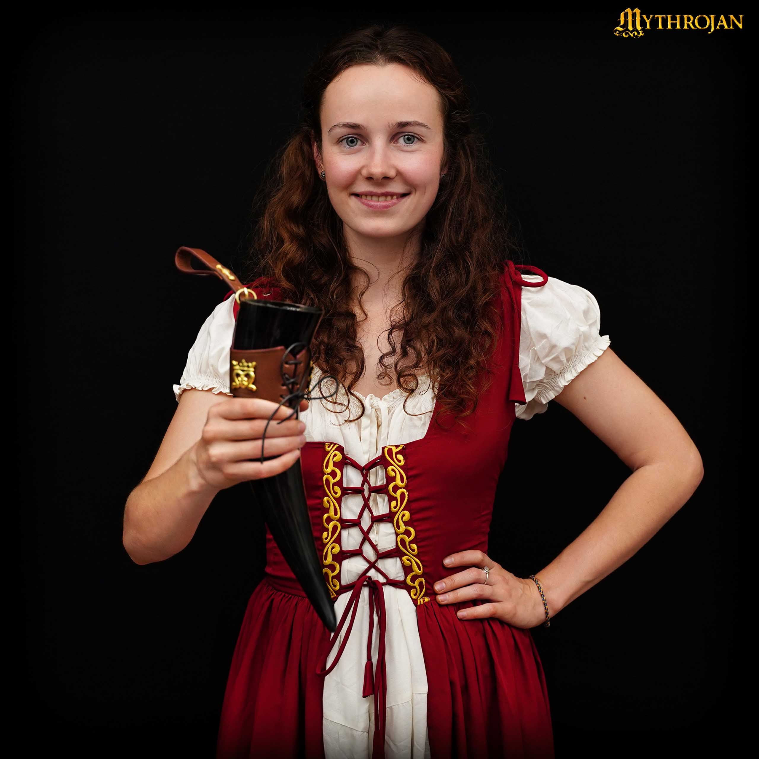Mythrojan"THE ELEGANT LADY" Viking Drinking Horn with Leather Holder Authentic Medieval Inspired Viking Wine/Mead Mug - Polished Finish - 250 ML / Brown