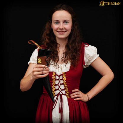 Mythrojan"THE ELEGANT LADY" Viking Drinking Horn with Leather Holder Authentic Medieval Inspired Viking Wine/Mead Mug - Polished Finish - 250 ML / Brown