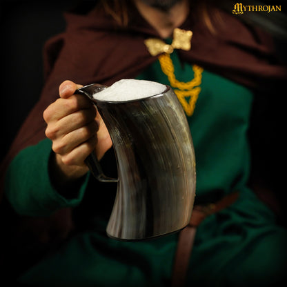 Mythrojan Viking Horn Mug Tankard with Leather Strap 800ml Wine Beer Mead