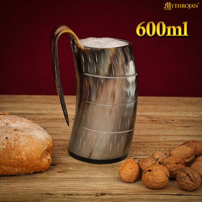 Mythrojan Viking Drinking Tankard with Medieval Buckle Leather Strap Wine Beer Mead Mug 600 ML - Polished Finish