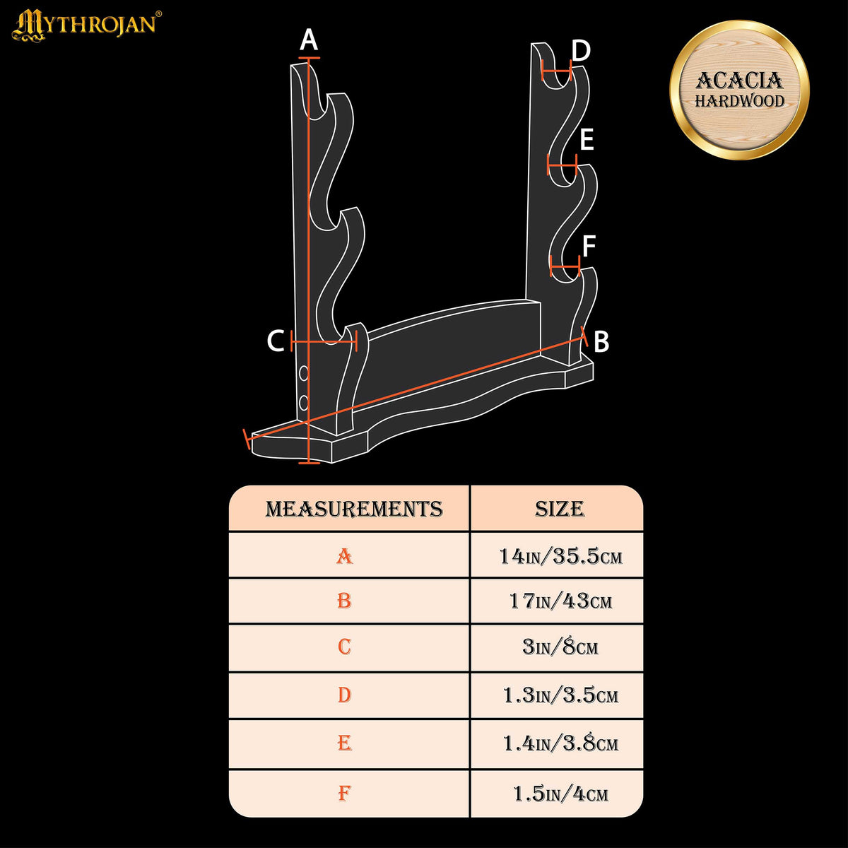 Mythrojan Solid Wood Sword Stand Medieval Sword Wall Mount Samurai Sword Display Stand Katana Sword Holder Gladiator Sword Wall Display Crusader Sword Stand Knife Stand for Display - Three Tier Sand