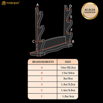 Mythrojan Solid Wood Sword Stand Medieval Sword Wall Mount Samurai Sword Display Stand Katana Sword Holder Gladiator Sword Wall Display Crusader Sword Stand Knife Stand for Display - Three Tier Sand