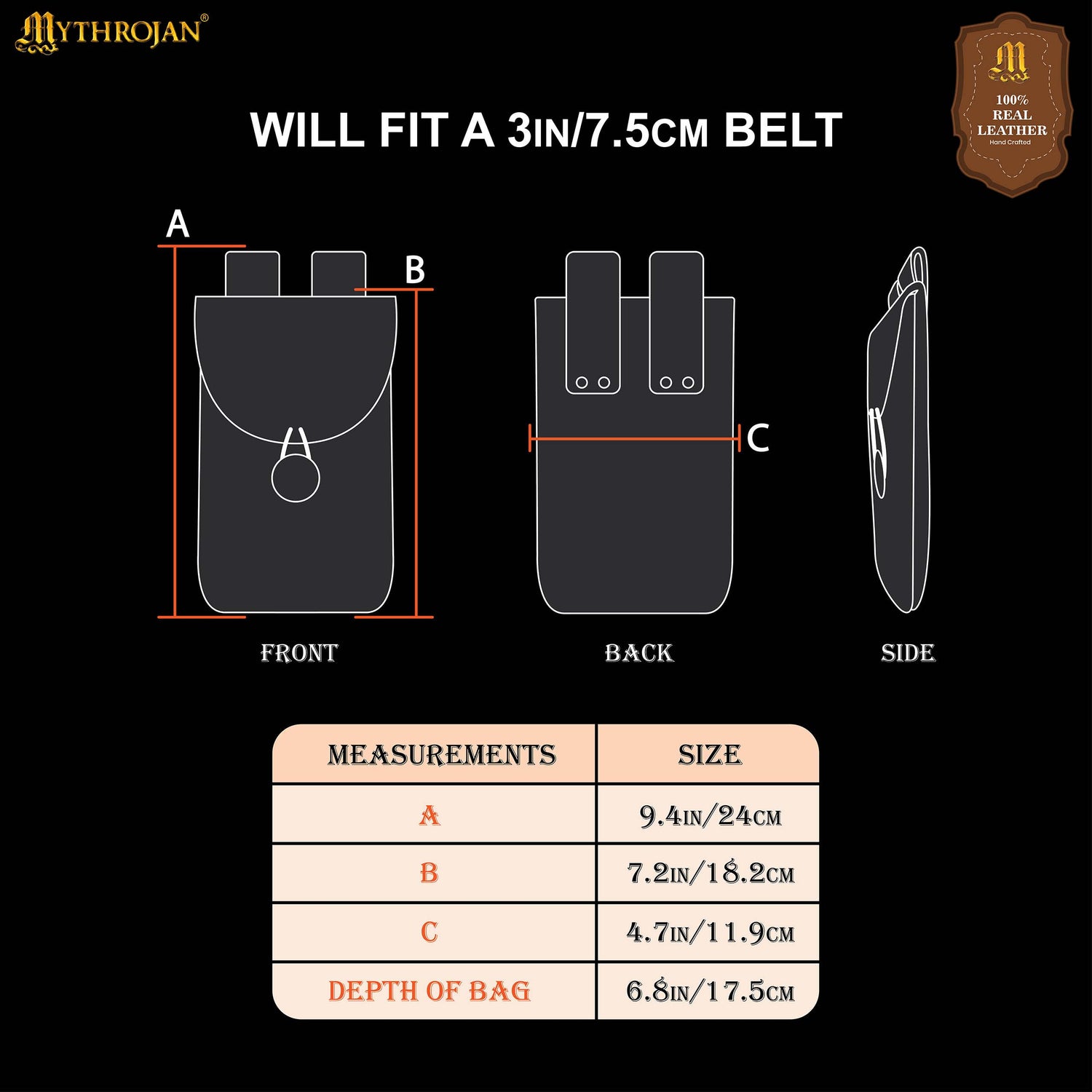 Mythrojan Suede Belt Bag, Ideal for SCA LARP Reenactment &amp; Ren fair, Suede Leather, Chocolate Brown , 7.2 ”× 4.7 ”