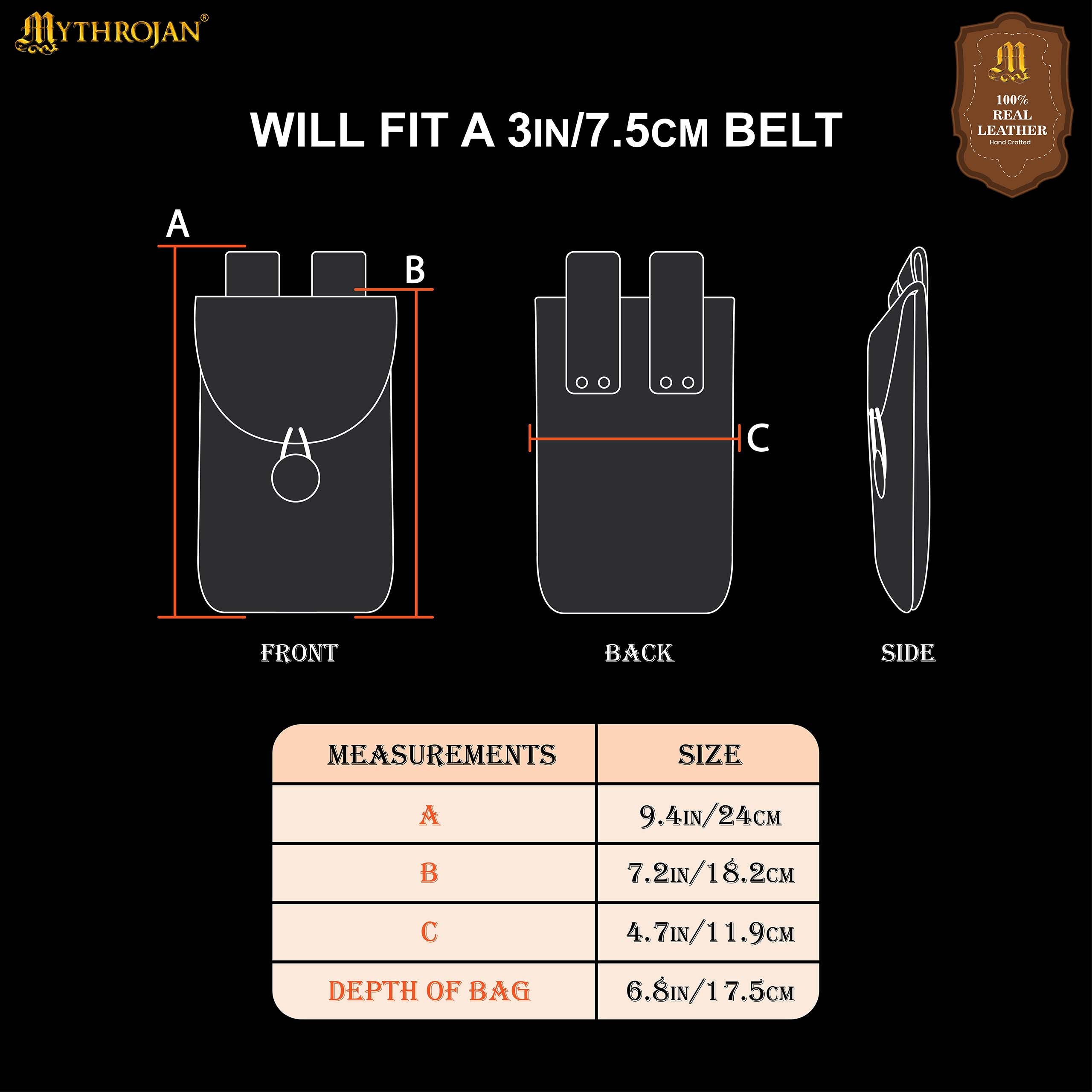 Mythrojan Suede Belt Bag, Ideal for SCA LARP Reenactment &amp; Ren fair, Suede Leather, Chocolate Brown , 7.2 ”× 4.7 ”