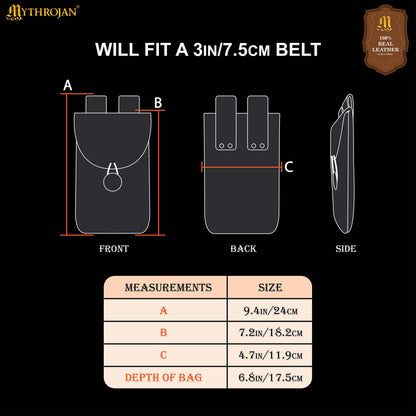 Mythrojan Suede Belt Bag, Ideal for SCA LARP Reenactment &amp; Ren fair, Suede Leather, Chocolate Brown , 7.2 ”× 4.7 ”