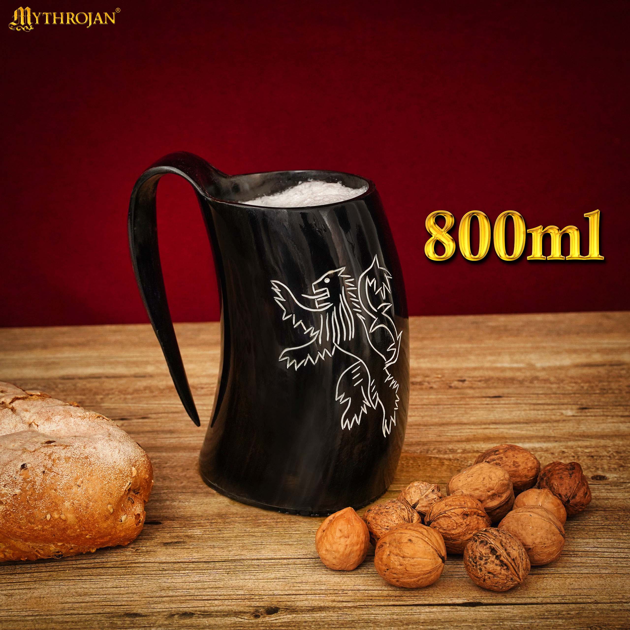 Mythrojan Viking Drinking Tankard with Medieval Buckle Leather Strap Wine Beer Mead Mug 800 ML - Polished Finish