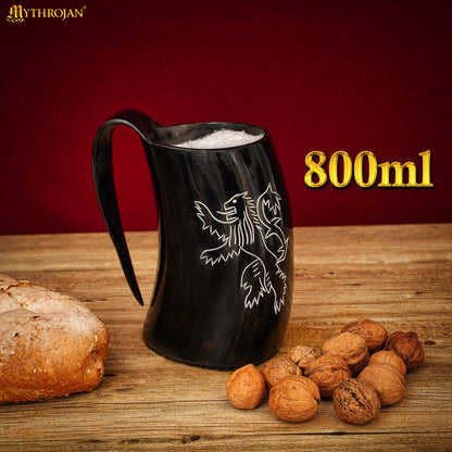 Mythrojan Viking Drinking Tankard with Medieval Buckle Leather Strap Wine Beer Mead Mug 800 ML - Polished Finish