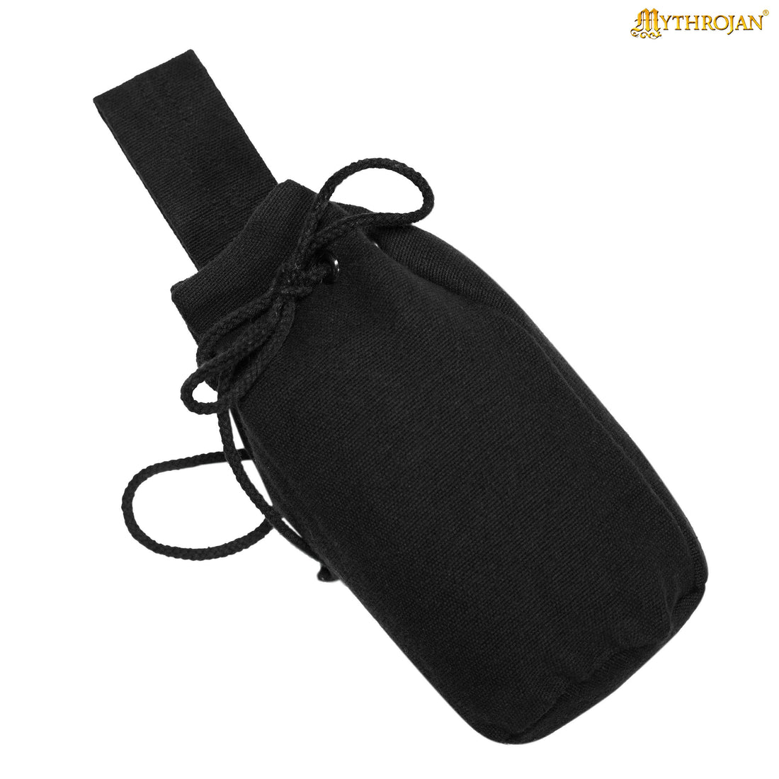 Mythrojan Medieval Drawstring Belt Bag, Ideal for SCA LARP Reenactment &amp; Ren fair, Handwoven Canvas , Black , 8 ”× 6.5 ”