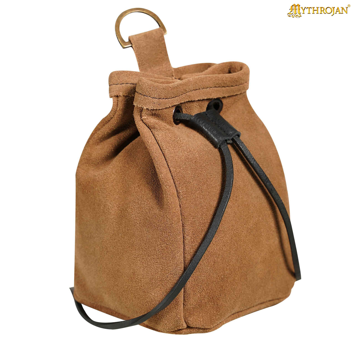 Mythrojan Medieval Drawstring Belt Bag, Ideal for SCA LARP Reenactment &amp; Ren fair , Suede Leather , Dark Blue
