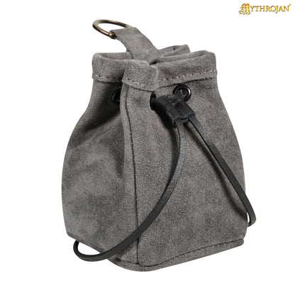 Mythrojan Medieval Drawstring Belt Bag, Ideal for SCA LARP Reenactment &amp; Ren fair , Suede Leather , Dark Blue