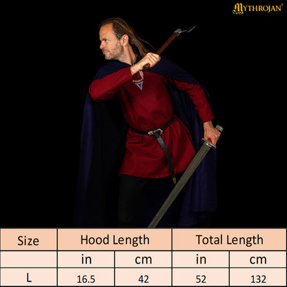 Mythrojan Woolen Hooded Cloak/Cape with BRASS BROOCH Medieval Wool Cape for Ranger LARP SCA Cosplay, Navy Blue, Large