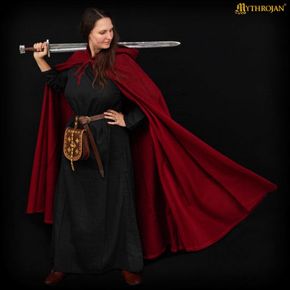 Mythrojan “Adventurer” CANVAS Cloak/Cape 100% cotton Medieval Viking Knight SCA LARP, Red, Large