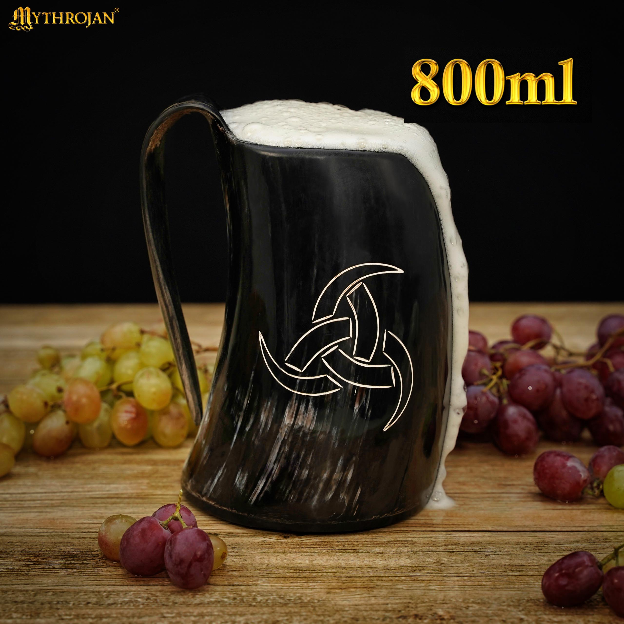 Mythrojan Viking Drinking Tankard with Medieval Buckle Leather Strap Wine Beer Mead Mug  - Polished Finish – Odin’s Tankard