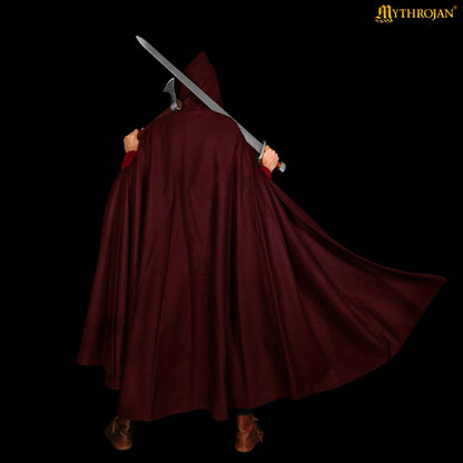 Mythrojan Woolen Hooded Cloak with Delicate Brass Brooch Medieval Wool Cape
