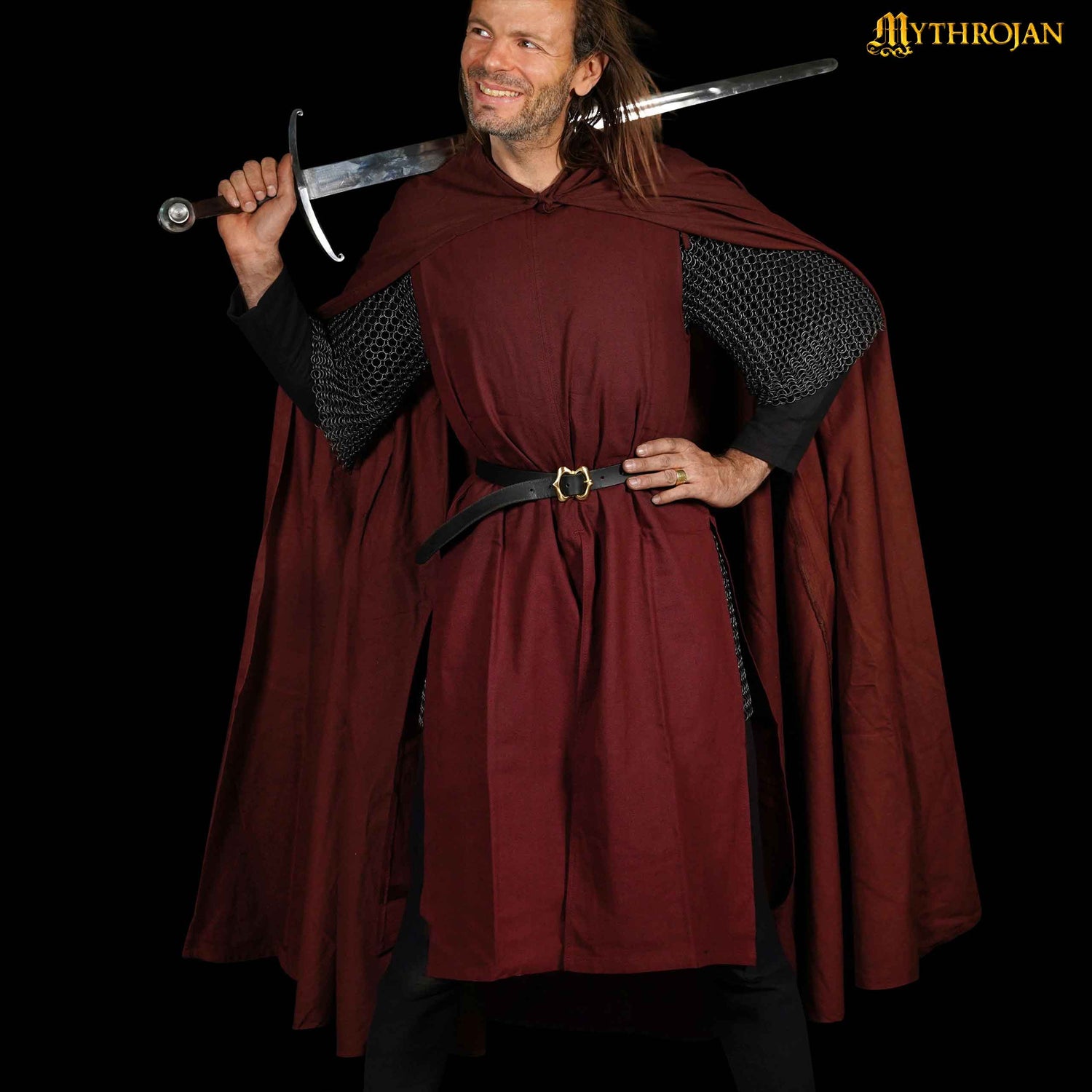 Mythrojan “Medieval Scout” Canvas Cloak/ Cape 100% Cotton Medieval Viking Knight SCA LARP, Black, Large