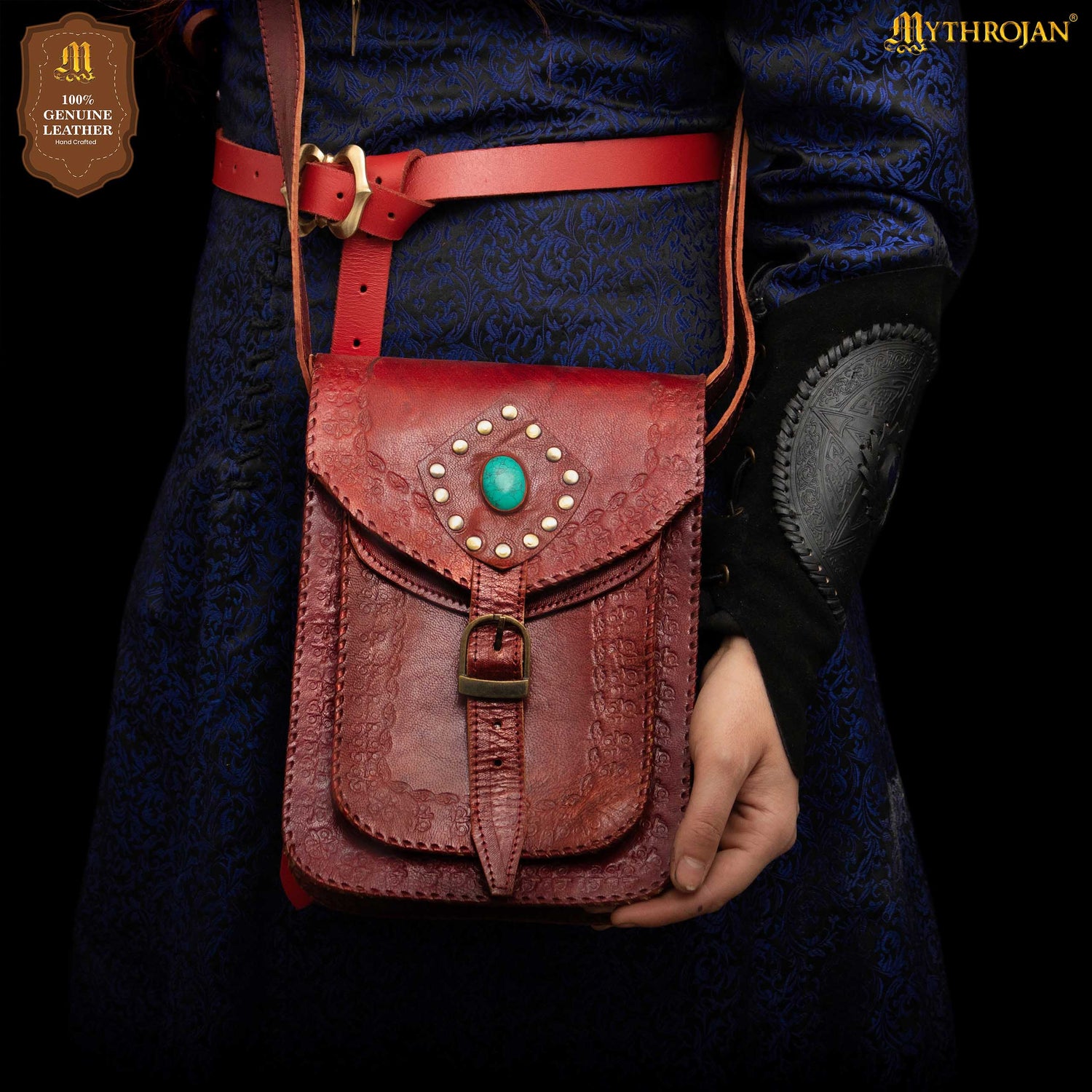 MYTHROJAN “SORCERESS FROM THE EAST” MEDIEVAL Sling Bag ideal for enchantress, LARP mage, D&amp;D wizard, Witcher cosplay, Maroon 10" x 7”