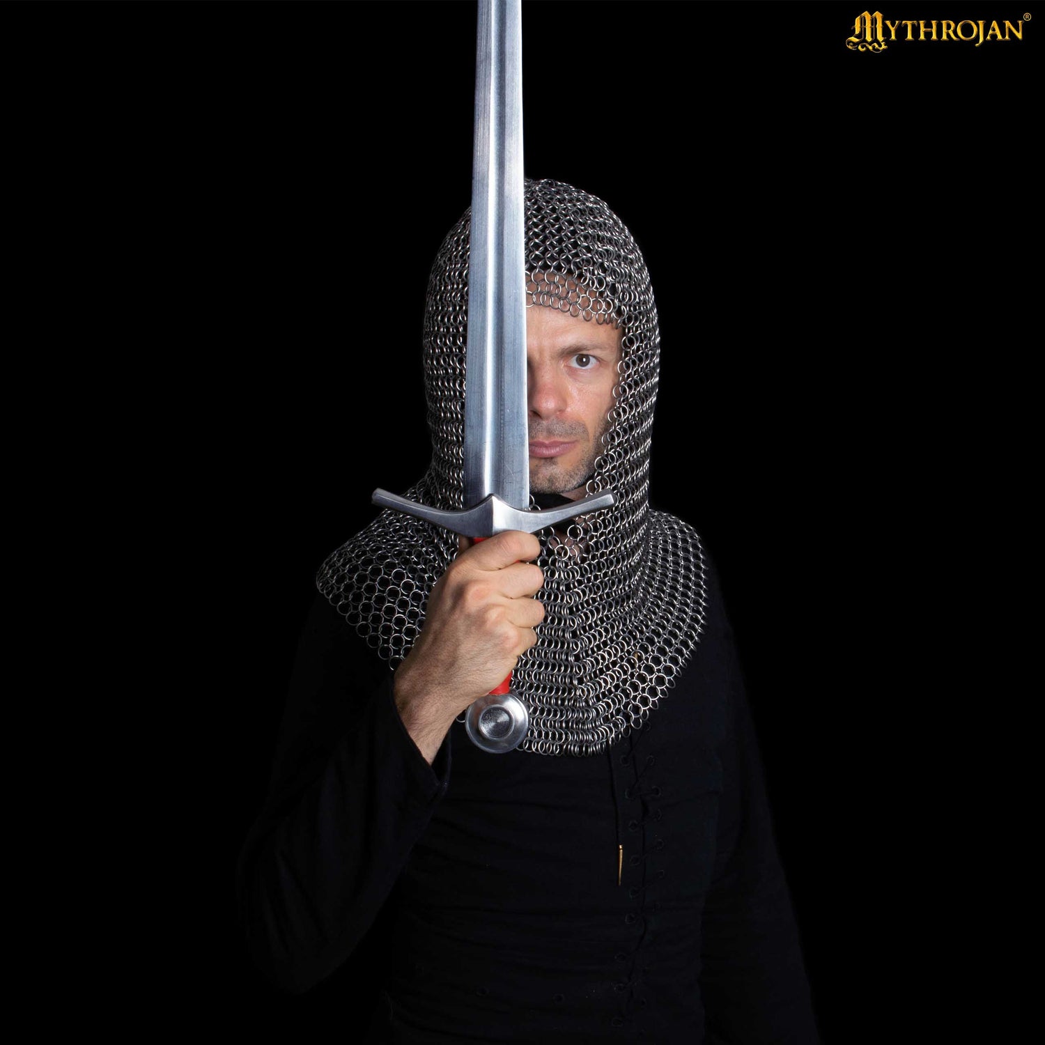 Mythrojan STAINLESS STEEL BUTTED CHAINMAIL COIF : Medieval Knight Renaissance Armor Chain Mail Hood Viking LARP 16 Gauge