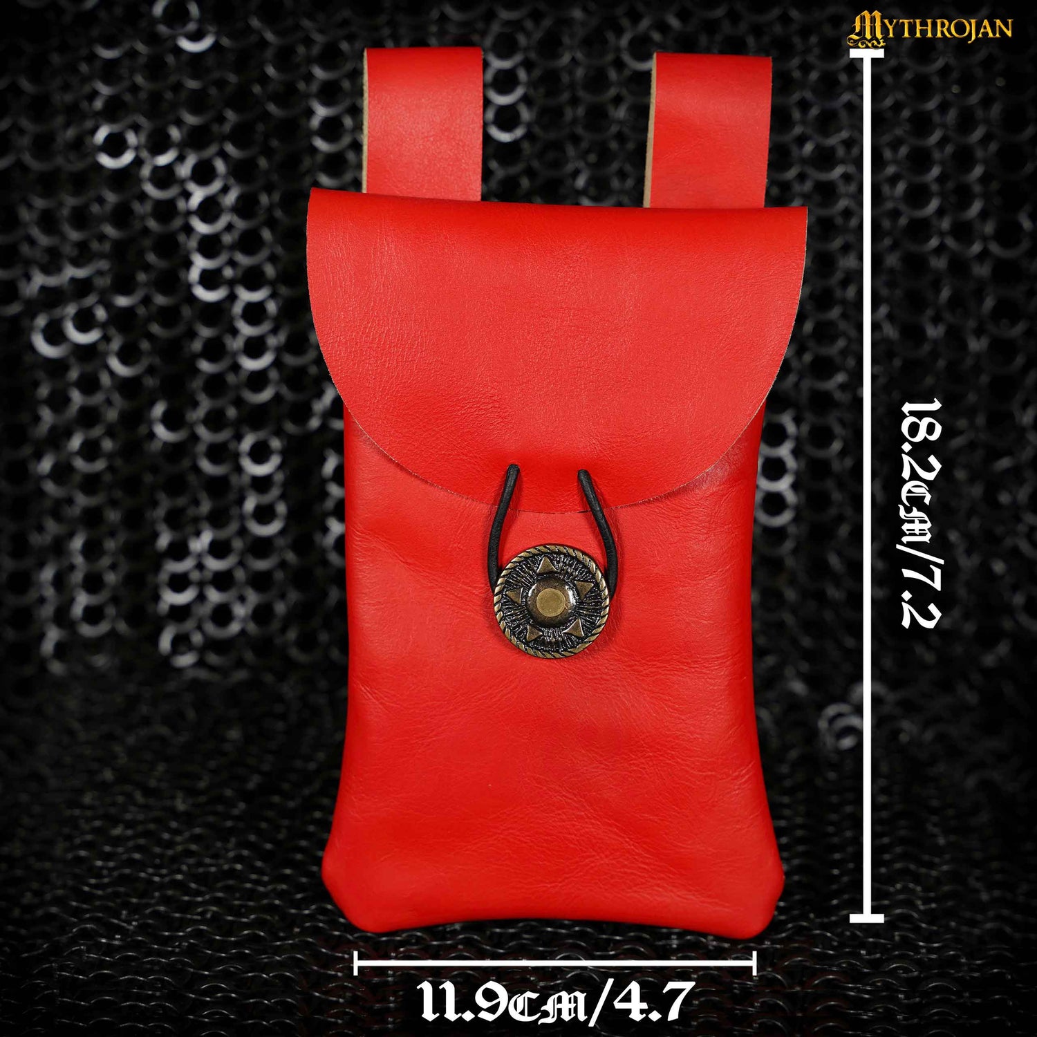 Mythrojan Leather Belt Bag, Ideal for SCA LARP Reenactment &amp; Ren fair, Full Grain Leather, Red , 7.2 ”× 4.7 ”
