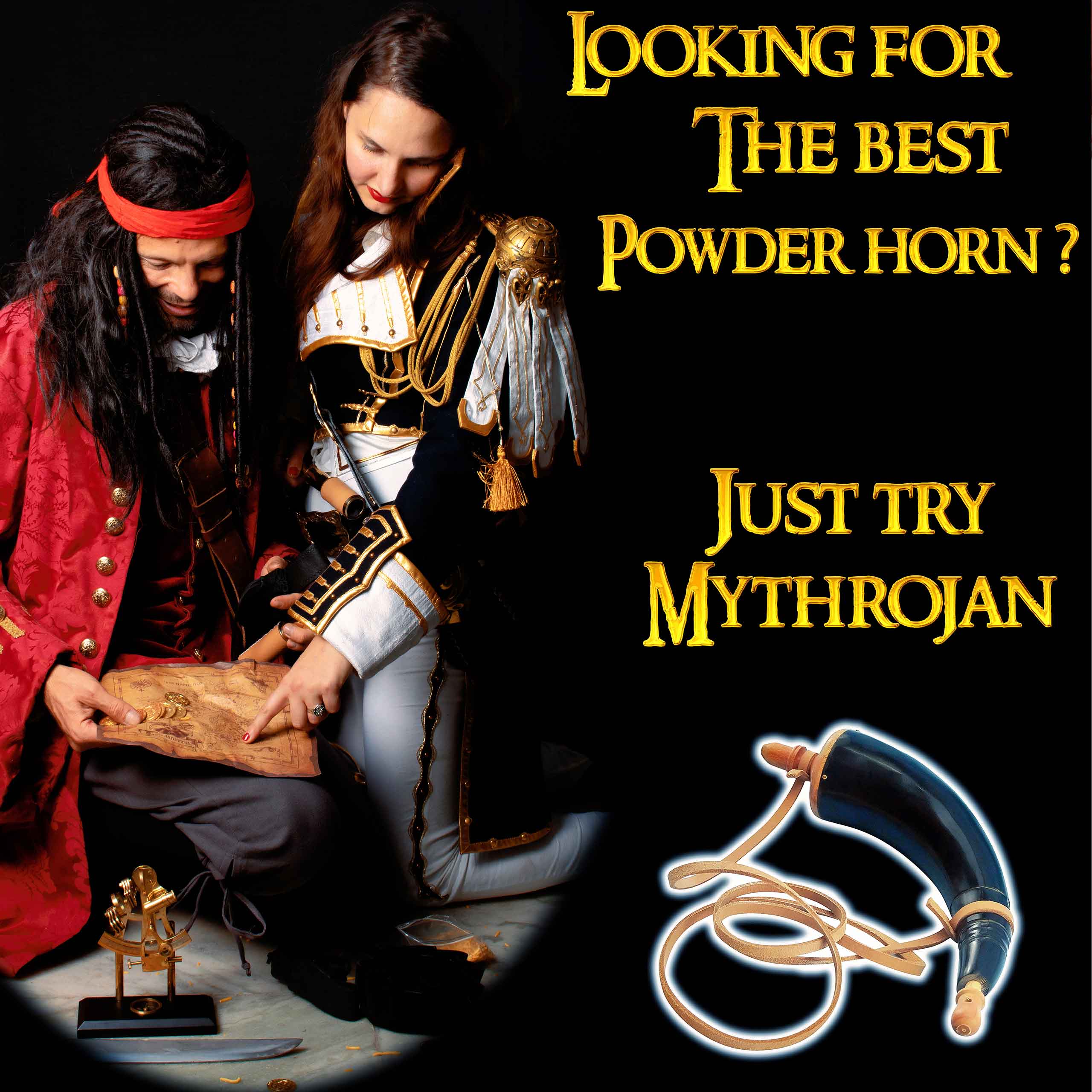 Mythrojan Hand Carved Powder Horn Black Powder Horn for Rifles Civil War Reenactment Accessories Gun Powder Horn with Strap Replica Muzzleloading Supplies Mountain Man Reenactment