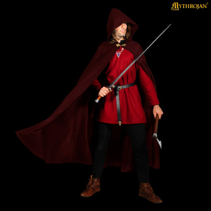 Mythrojan Woolen Hooded Cloak with Delicate Brass Brooch Medieval Wool Cape