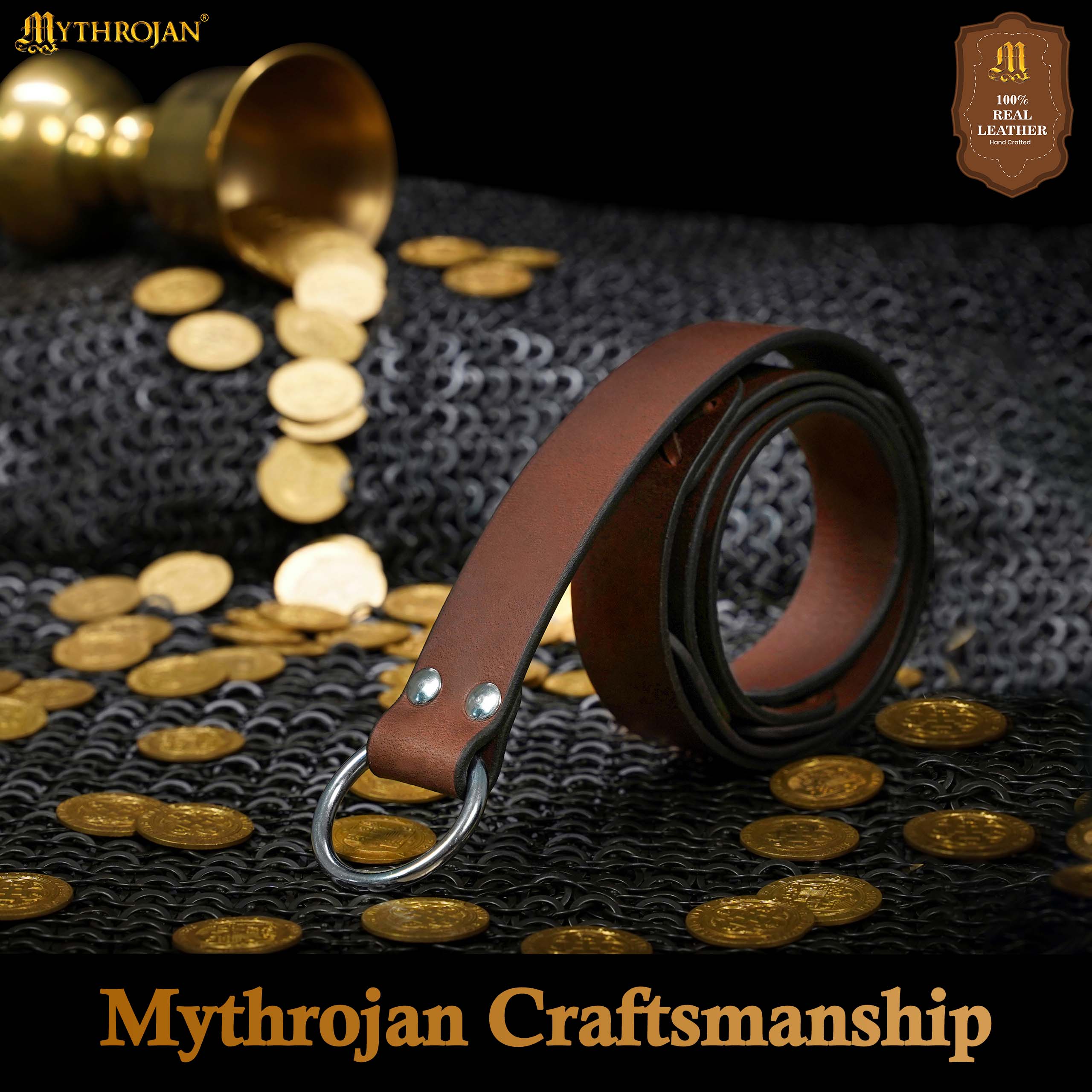 Mythrojan O-Ring Medieval Leather Viking Belt: LARP SCA Warrior Gothic Renaissance