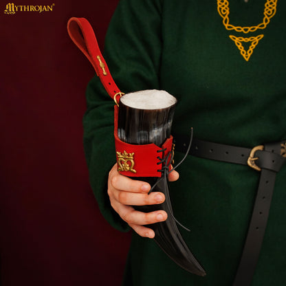 Mythrojan"THE ELEGANT LADY" Viking Drinking Horn with Leather Holder Authentic Medieval Inspired Viking Wine/Mead Mug - Polished Finish - 250 ML / Red