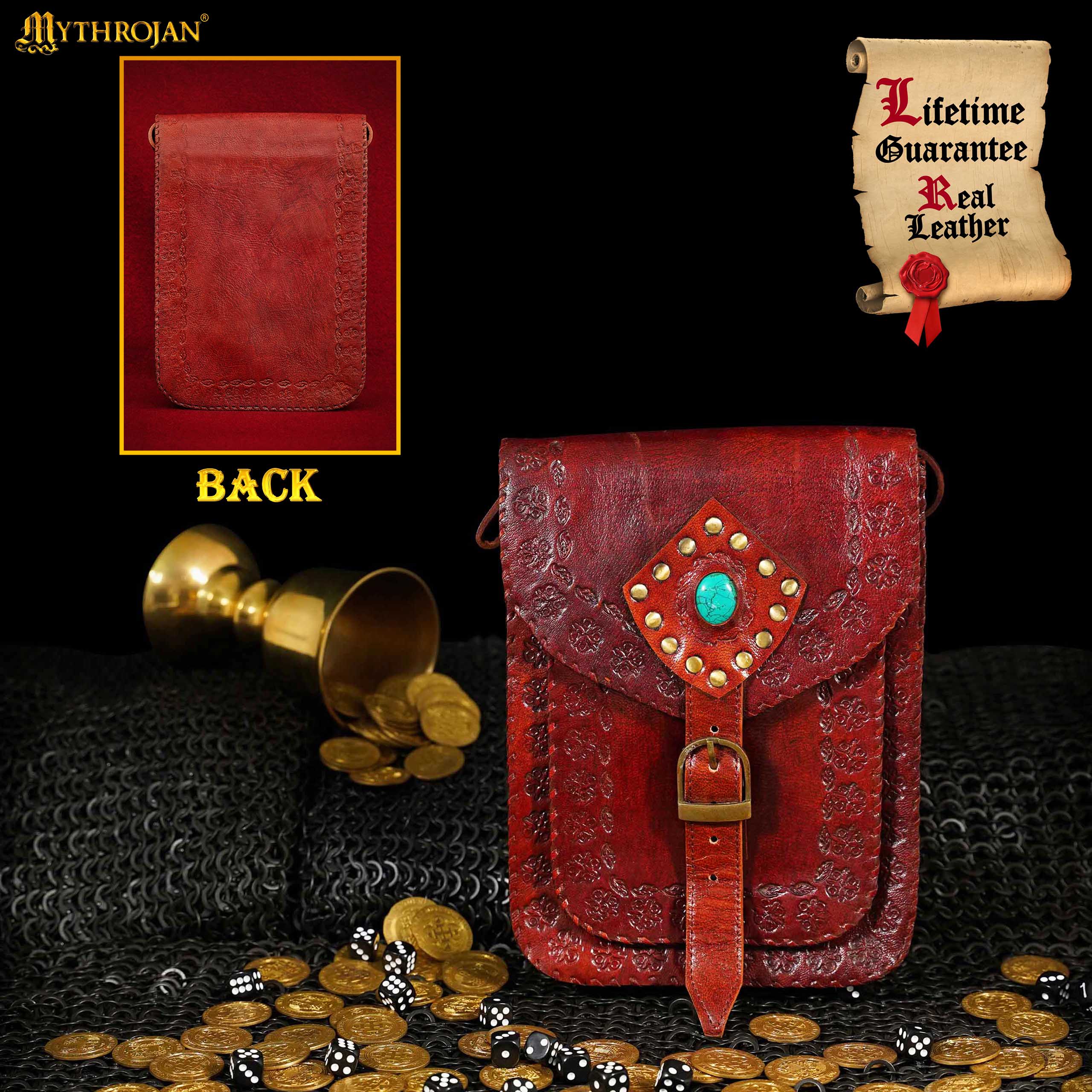 MYTHROJAN “SORCERESS FROM THE EAST” MEDIEVAL Sling Bag ideal for enchantress, LARP mage, D&amp;D wizard, Witcher cosplay, Maroon 10" x 7”