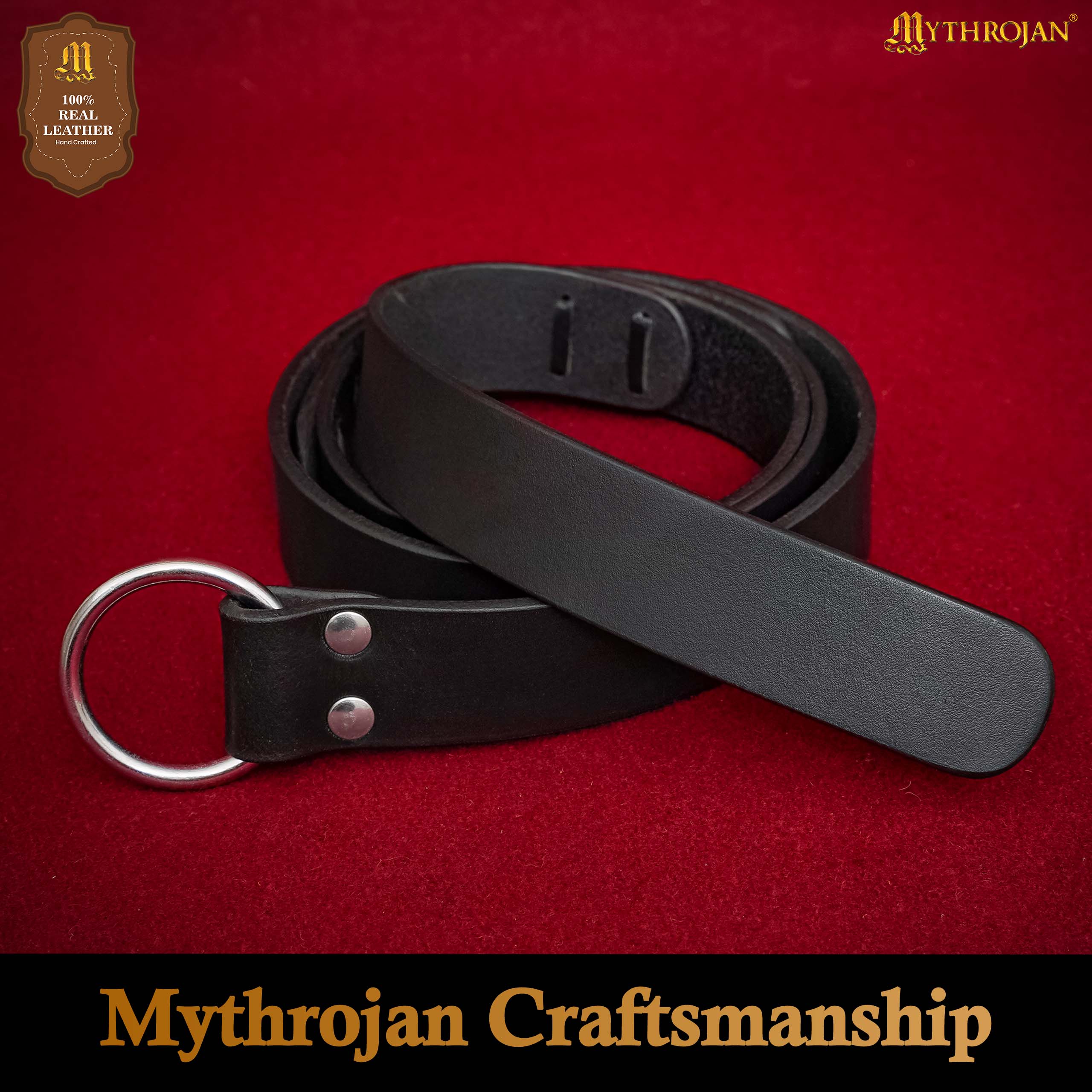 Mythrojan O - Ring Medieval Leather Viking Belt: LARP SCA Warrior Gothic Renaissance