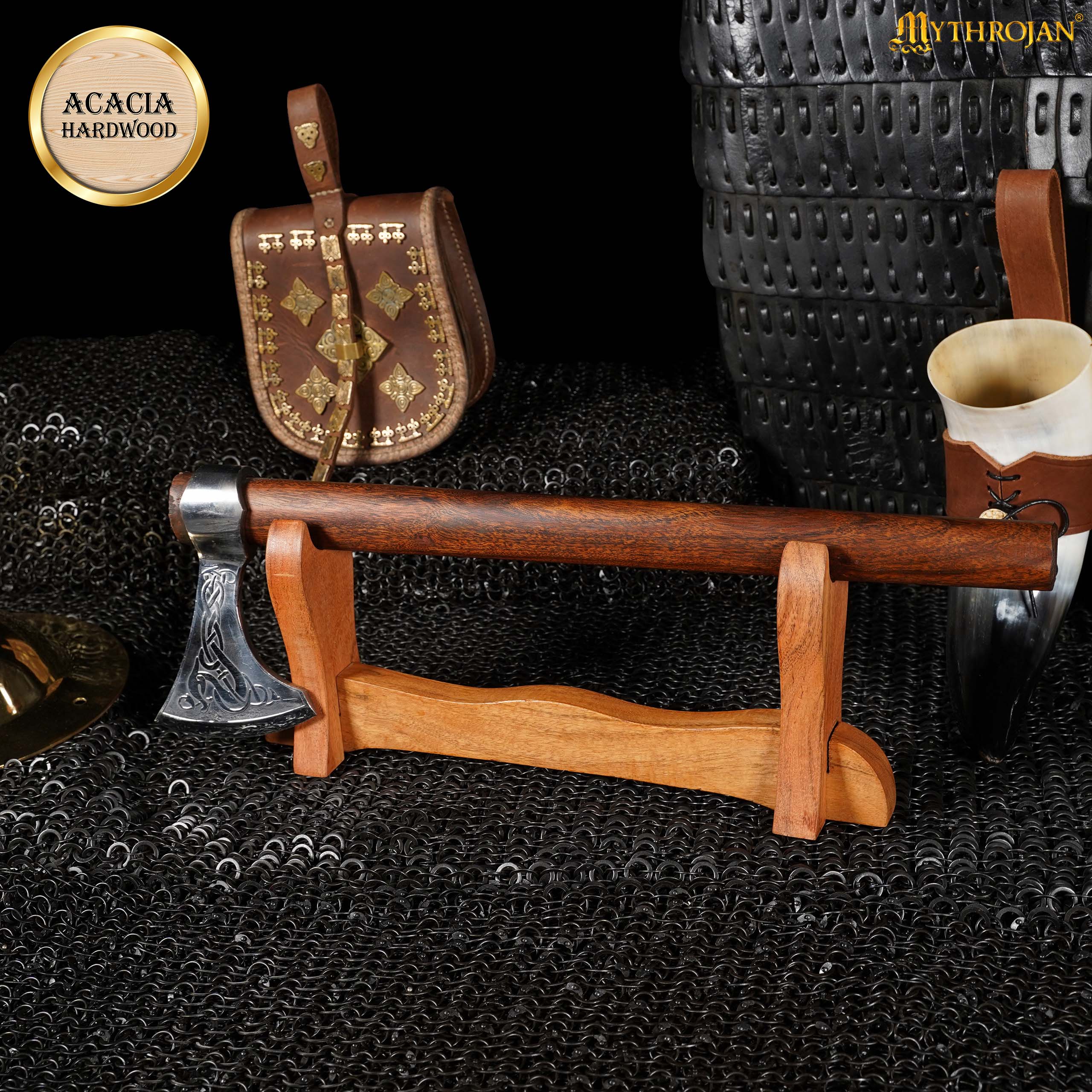 Mythrojan Solid Wood Sword Stand Medieval Sword Wall Mount Samurai Sword Display Stand Katana Sword Holder Gladiator Sword Wall Display Crusader Sword Stand Knife Stand for Display