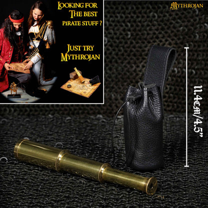 Mythrojan Pirate’s Spyglass Drawstring Belt Pouch, Ideal for Pirate cutthroat Cosplay SCA LARP, Full Grain Leather, Black, Large