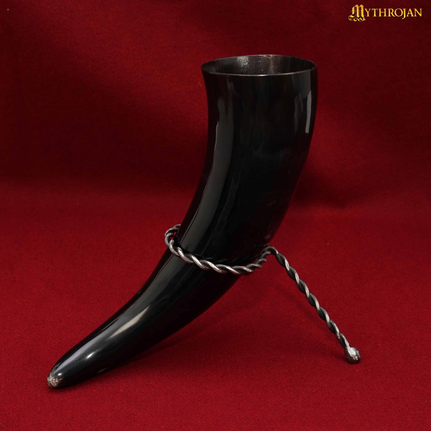 Mythrojan Hand Forged Drinking Horn Twisted Rack: Iron Mead Ale Horn Stand Medieval &amp; Viking : Large Size