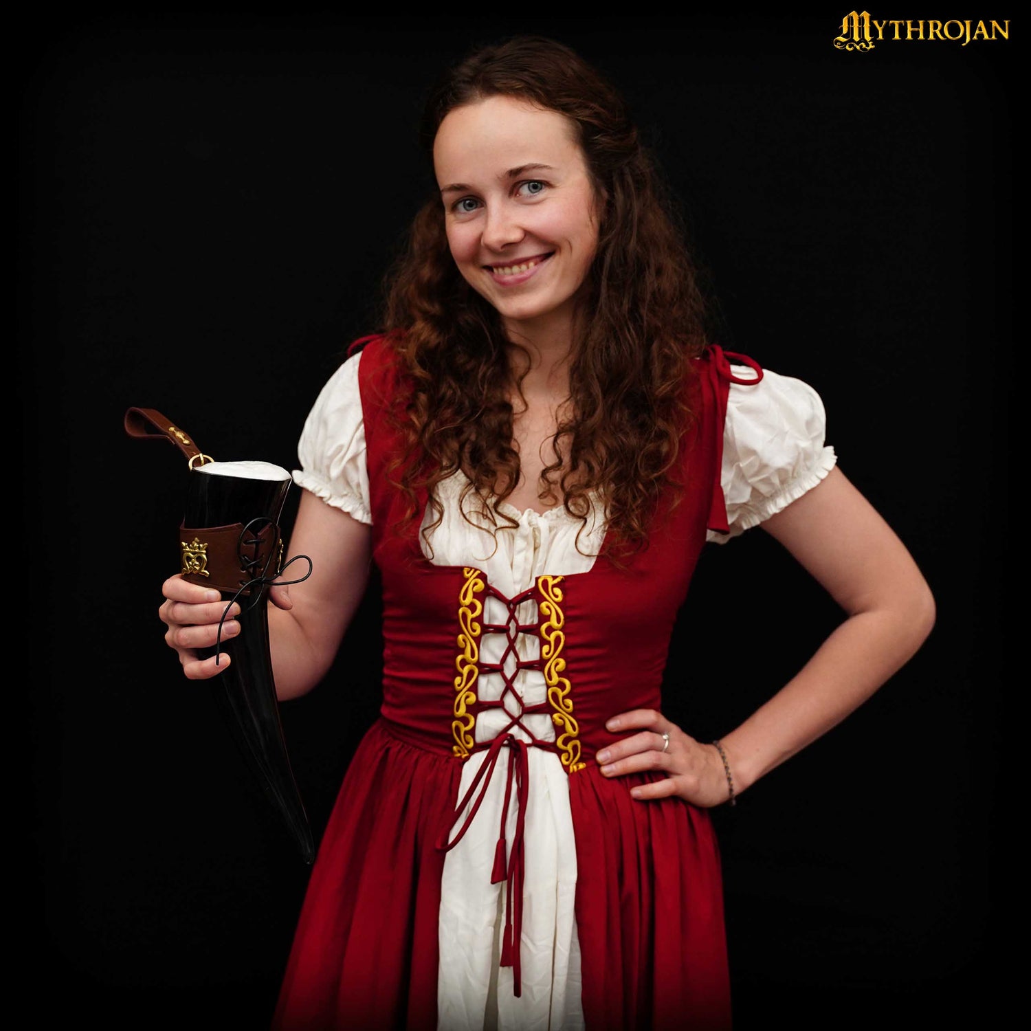 Mythrojan"THE ELEGANT LADY" Viking Drinking Horn with Leather Holder Authentic Medieval Inspired Viking Wine/Mead Mug - Polished Finish - 250 ML / Brown