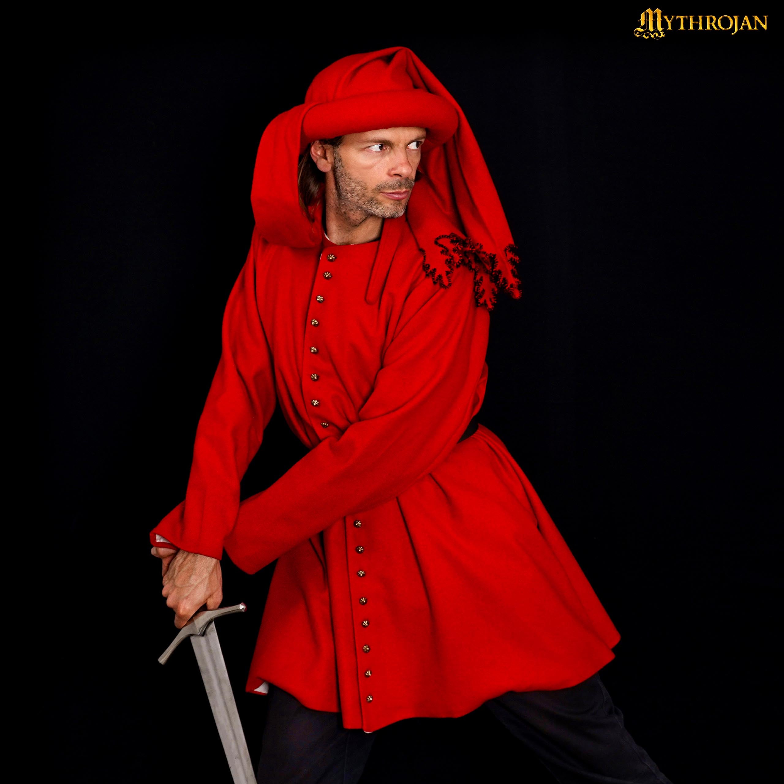 Mythrojan late medieval wool chaperon “ The Knight ” : 15 th century chaperone for reenactment, LARP, SCA and movie prop