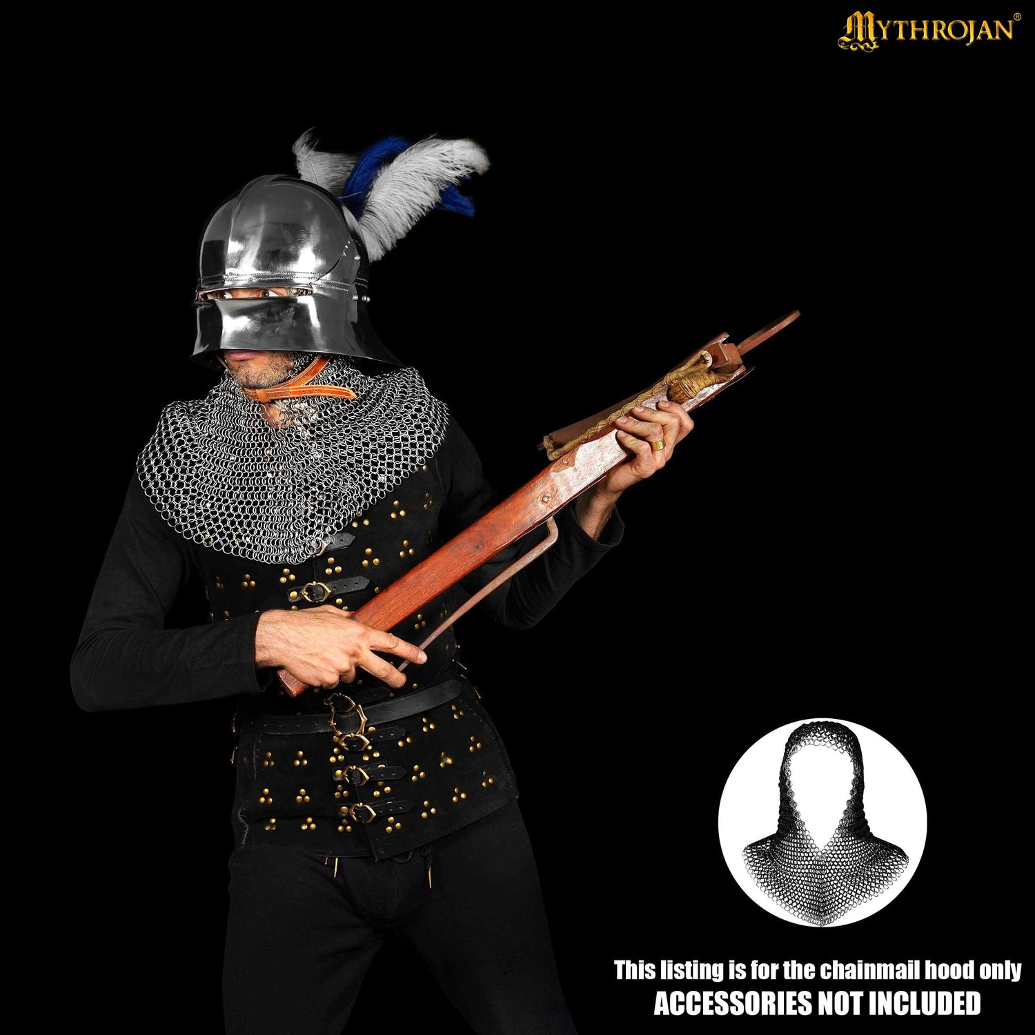 Mythrojan STAINLESS STEEL BUTTED CHAINMAIL COIF : Medieval Knight Renaissance Armor Chain Mail Hood Viking LARP 16 Gauge