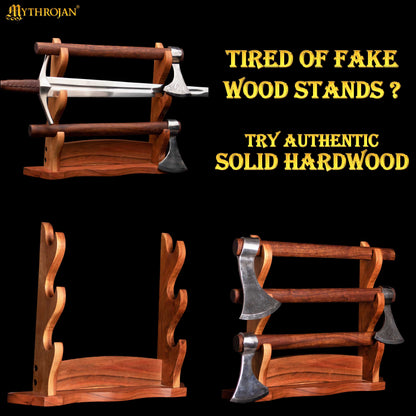 Mythrojan Solid Wood Sword Stand Medieval Sword Wall Mount Samurai Sword Display Stand Katana Sword Holder Gladiator Sword Wall Display Crusader Sword Stand Knife Stand for Display - Three Tier Sand