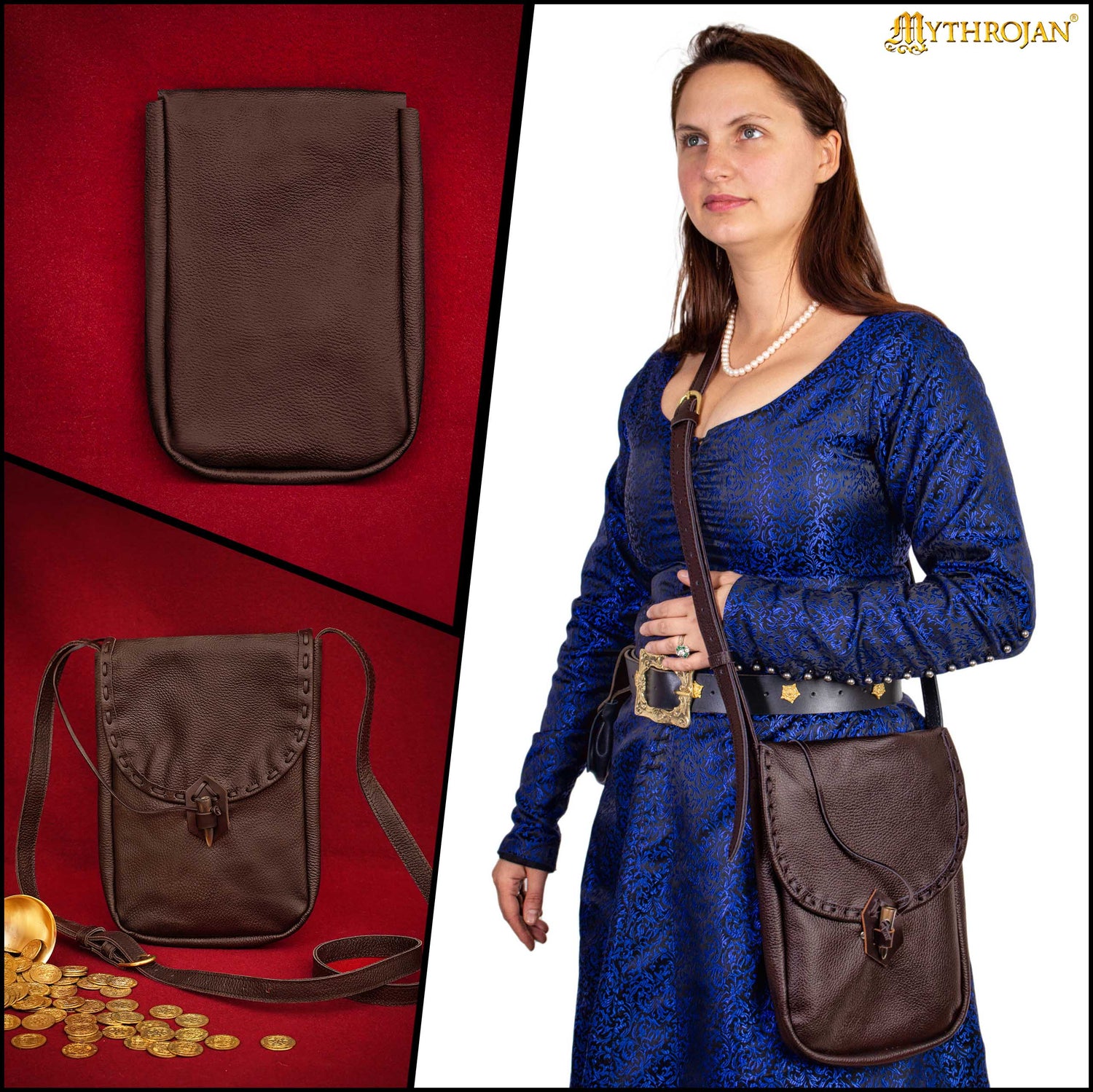 Mythrojan MEDIEVAL MESSENGER BAG. Keep your iPad or Tablet Safe on LARP, SCA or Renaissance Fair : Brown