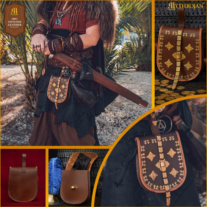 Mythrojan BIRKA VIKING LEATHER BAG TARSOLY Based on Historical Original from Rösta &amp; Birka Ideal for Viking Reenactments, LARP and Movie prop