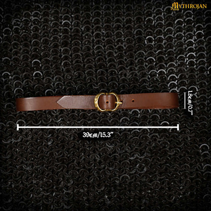 Mythrojan Tankard Leather Strap with Solid Brass Buckle, Ideal for Horn Tankard and Mugs, LARP SCA Medieval Renaissance Knight Viking Reenactment, Brown, 15.3”×0.7”