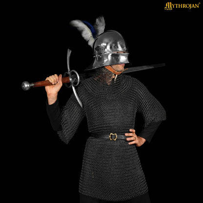 Mythrojan Chainmail Shirt with Coif Medieval Knight Armor Costume – Black Finish