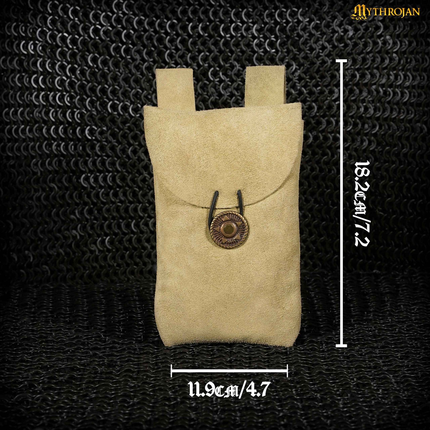 Mythrojan Suede Belt Bag, Ideal for SCA LARP Reenactment &amp; Ren fair, Suede Leather, Olive , 7.2 ”× 4.7 ”
