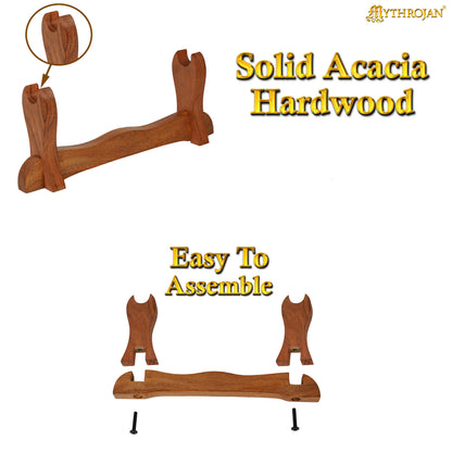 Mythrojan Solid Wood Sword Stand Medieval Sword Wall Mount Samurai Sword Display Stand Katana Sword Holder Gladiator Sword Wall Display Crusader Sword Stand Knife Stand for Display
