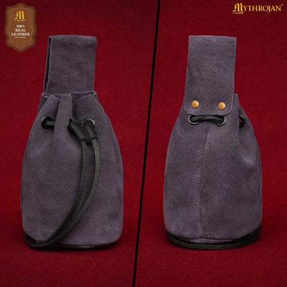 Mythrojan Medieval Drawstring Belt Bag, Ideal for SCA LARP Reenactment &amp; Ren Fair, Suede Leather, Blue 6”×5”