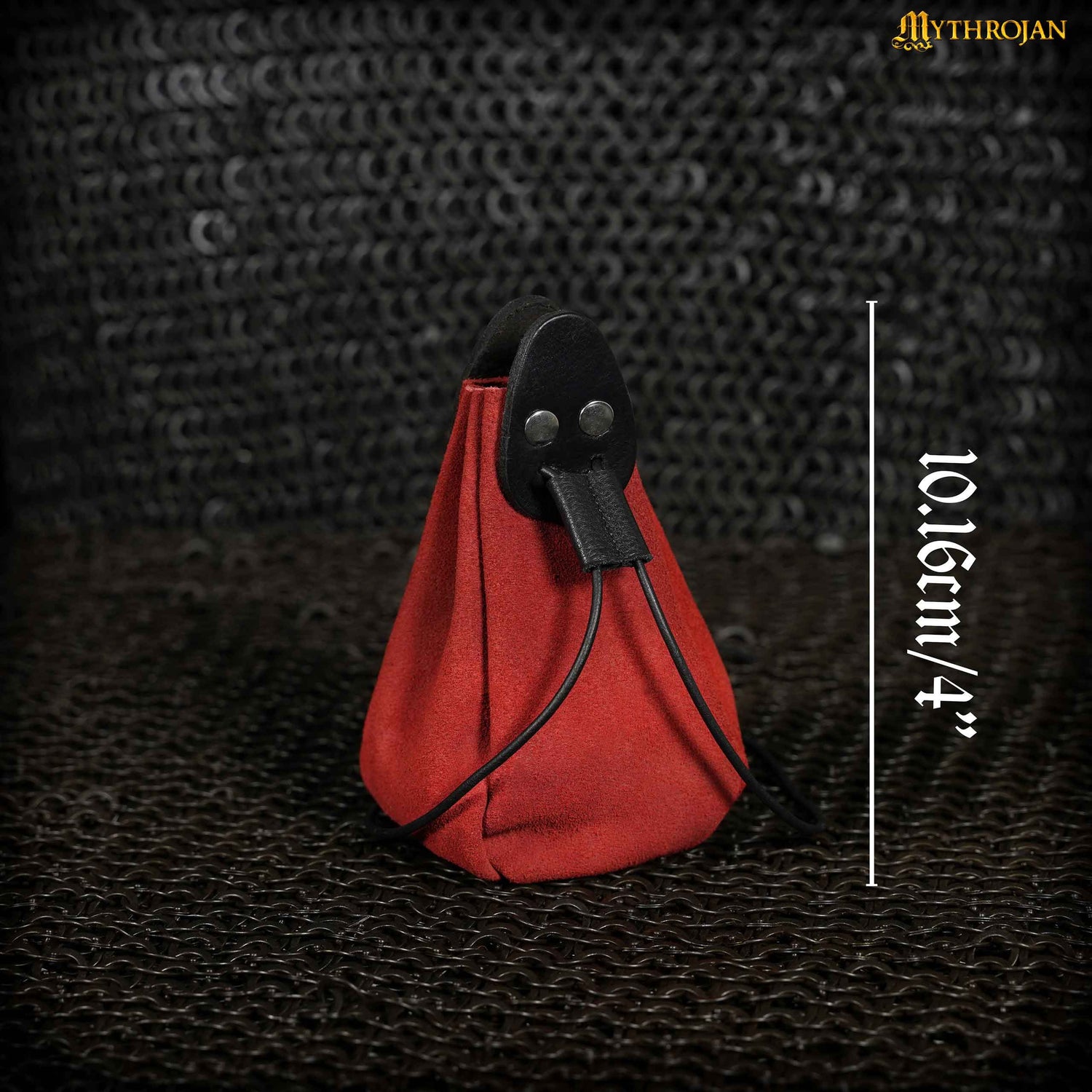 Mythrojan “Gold and Dice” Drawstring Pouch, Ideal for SCA LARP Reenactment &amp; Ren fair - Suede Leather Pouch, Black and Red , 4