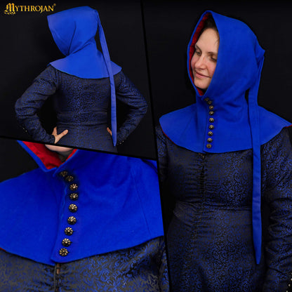 Mythrojan late medieval lady buttoned hood : 15 th century reenactment, LARP, SCA and movie prop