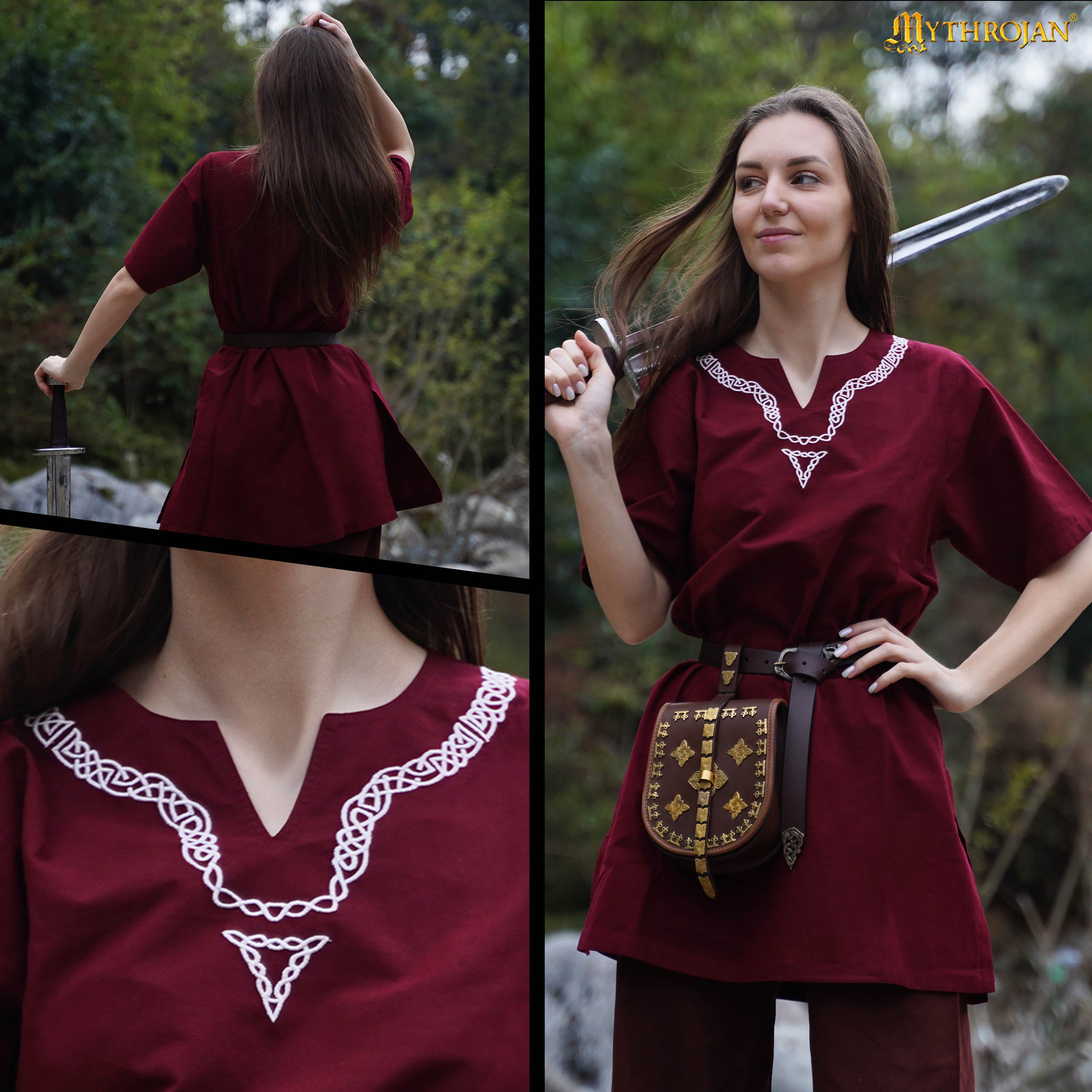 Medieval Embroidered  Cotton Half Sleeves Tunic