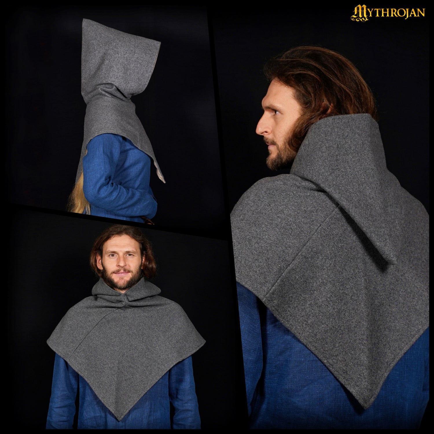 Skjoldehamn Viking Hood : 100% Wool with Scandinavian Baltic Linen Lining, Ideal for Reenactment, LARP, SCA, and movie prop