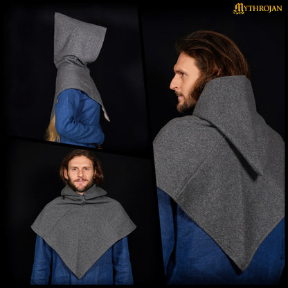 Skjoldehamn Viking Hood : 100% Wool with Scandinavian Baltic Linen Lining, Ideal for Reenactment, LARP, SCA, and movie prop